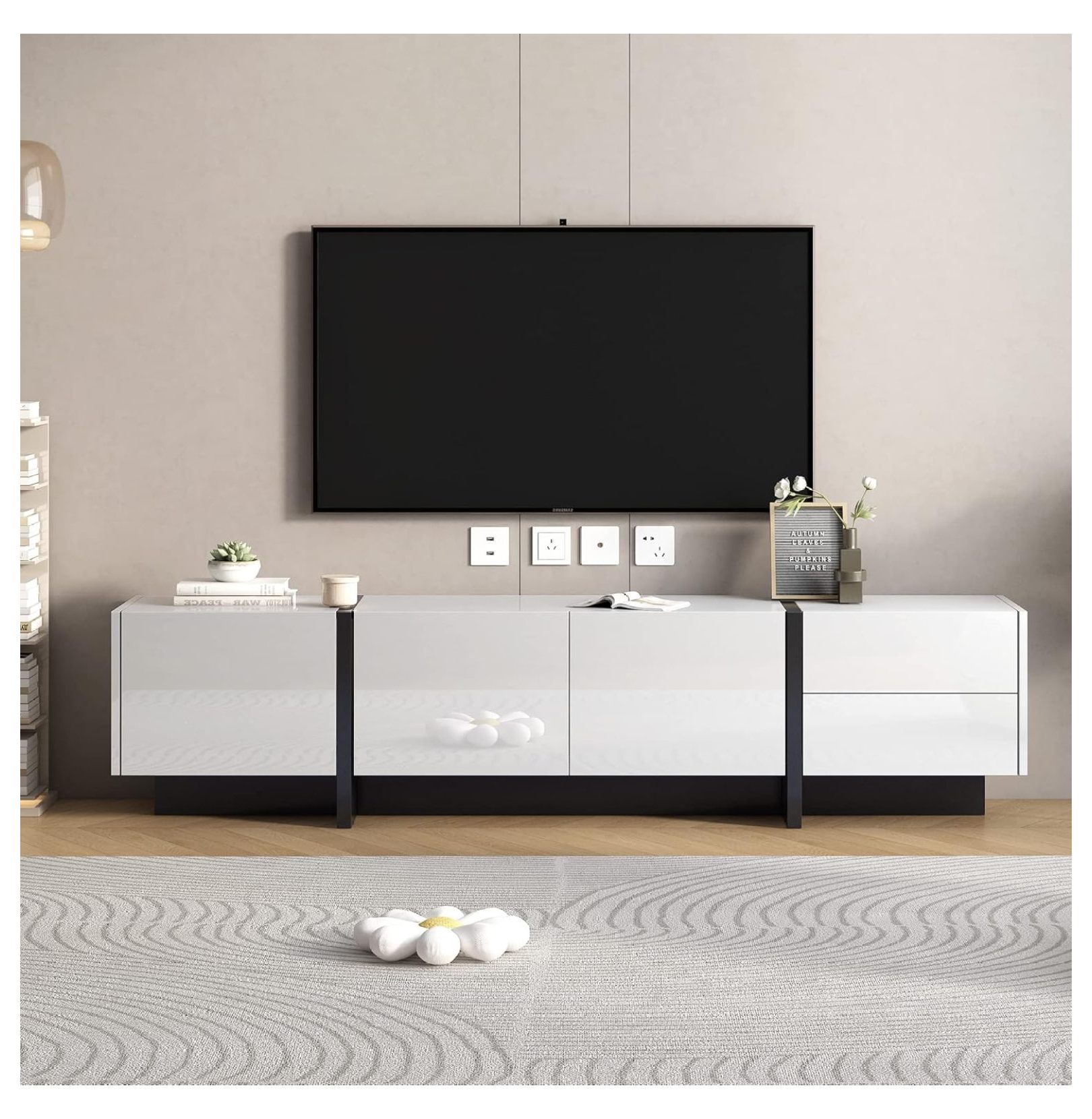 White High Gloss TV Stand with Storage Modern Entertainment