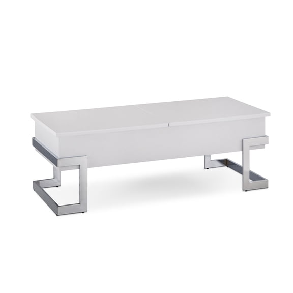 White High Gloss & Chrome Lift Top Coffee Table - Storage