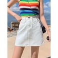 thumbnail image 1 of White High-Waisted A-Line Denim Mini Skirt For Women, Casual Summer Style, 1 of 6