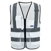 White High visibility viz vest hi vis viz reflective safety vests for men