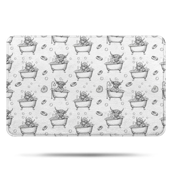 White Highland Cow Bathtub Bubble Pattern Bathroom Rugs Mat,Non Slip Microfiber Bathroom Rug,Rubber Backing,Soft Bathroom Mats for Bathroom Floor,Tub and Shower,17x27in(43x68cm)