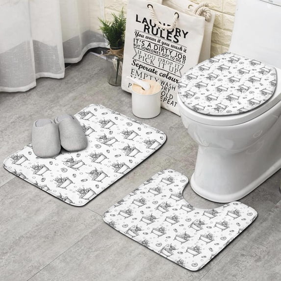 White Highland Cow Bathtub Bubble Pattern Bathroom Rugs Sets 3 Piece,Toilet Cover Set,Absorbent Non Slip Bathroom Mats Sets with U-Shaped Contour Rug Toilet Rug Set