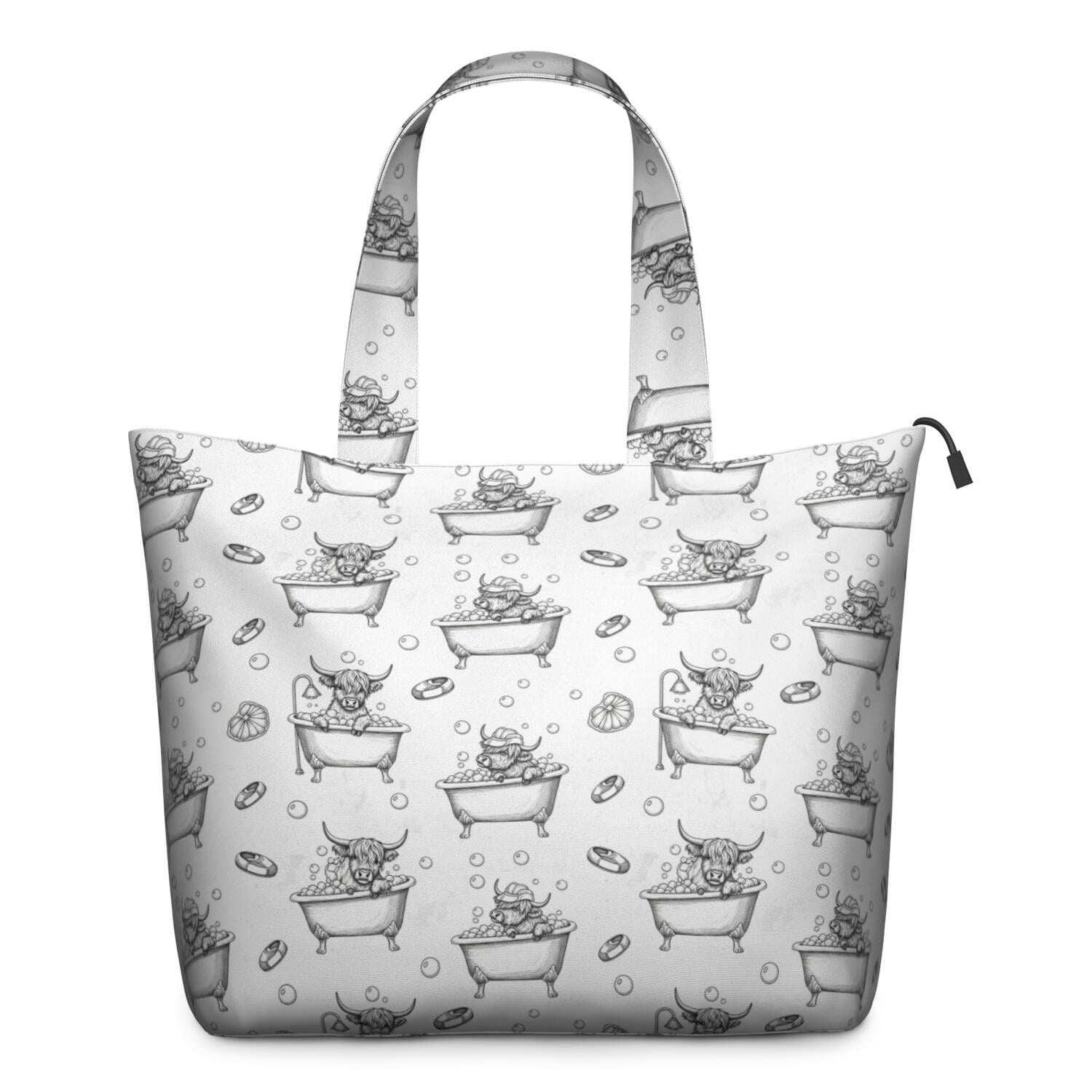White Highland Cow Bathtub Bubble Pattern Travel Tote Bags for Women Carry On,Large Weekender Bags for Women Travel,Multi Functional Duffle Bag for Work,Shopping,Sports