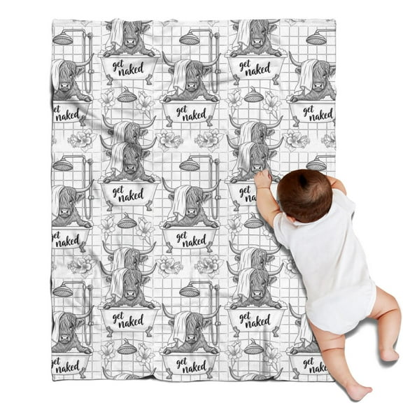 White Highland Cow Bathtub Flower Pattern Blanket,Comfortable Soft Flannel Throw Blanket,All Season,Warm Lightweight Blankets for Sofa Bed Couch Living Room Chair,30"x40"