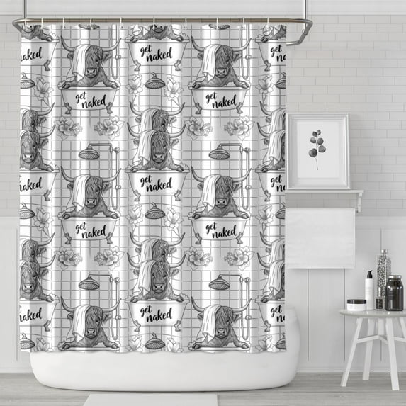 White Highland Cow Bathtub Flower Pattern Shower Curtain 84"x72" ,Bathroom Decorative Shower Curtains Set with 12 Hooks,Modern Waterproof Washable Shower Curtain