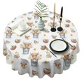 thumbnail image 1 of White Highland Cow Bucket Flower Pattern Round Tablecloth 60"x60",Wrinkle Wipeable Table Cloth for Kitchen Dining Room Picnic Patio Party, 1 of 6