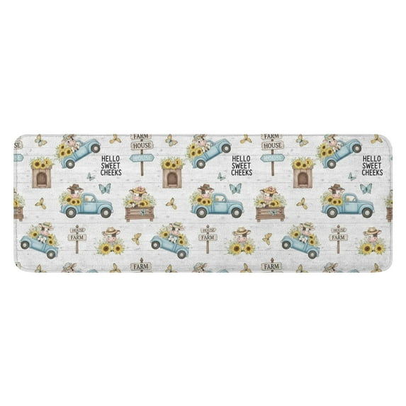 White Highland Cow Car Flower Pattern Kitchen Rug Mat,Kitchen Runner Rugs Non Skid Washable,Decorative Kitchen Floor Mats for Kitchen,Sink,Laundry,17"x47.2"