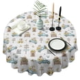 thumbnail image 1 of White Highland Cow Car Flower Pattern Round Tablecloth 60"x60",Wrinkle Wipeable Table Cloth for Kitchen Dining Room Picnic Patio Party, 1 of 6