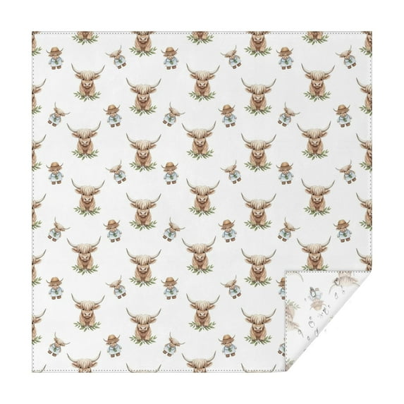 White Highland Cow Doll Pattern Square Tablecloth,Waterproof Square Table Cover,Wipeable Spillproof Washable Table Cover for Home Kitchen Party Decor 52"x52"(132x132cm)