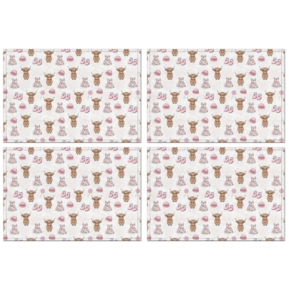 White Highland Cow Dress Shoe Pattern Summer Placemats Table Placemats Set Of 4-Linen Kitchen Washable Placemats Table Mats 11.8"x17.7" Non-Slip Heat Resistant
