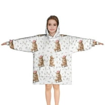 White Highland Cow Floral Pattern Blanket Hoodies for Kids 6-13YR Oversize Wearable Blanket Hoodies for Boys Girls Teens