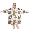 thumbnail image 1 of White Highland Cow Flower Barrel Pattern Wearable Oversized Blanket,Wearable Blanket Hoodie for Adults,Cozy Hooded Blankets with Super Pockets,Super Warm Fuzzy Pullover for Women & Men, 1 of 6