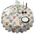 thumbnail image 1 of White Highland Cow Flower Bathtub Pattern Round Tablecloth 60"x60",Wrinkle Wipeable Table Cloth for Kitchen Dining Room Picnic Patio Party, 1 of 6
