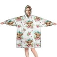 thumbnail image 1 of White Highland Cow Flower Bow Pattern Wearable Oversized Blanket,Wearable Blanket Hoodie for Adults,Cozy Hooded Blankets with Super Pockets,Super Warm Fuzzy Pullover for Women & Men, 1 of 6