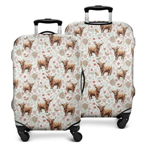 White Highland Cow Flower Butterfly Pattern Luggage Cover Fashion Suitcase Cover Baggage Covers Fit 25-28 Inch Luggage (Go Travel)