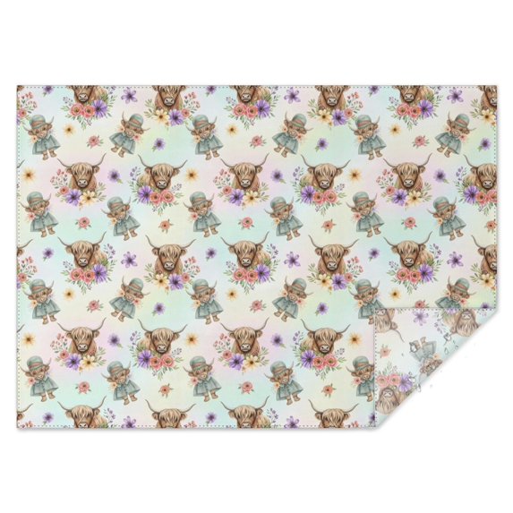 White Highland Cow Flower Dress Pattern Rectangle Tablecloth 60"x84",Waterproof Polyester Rectangle Table Cloth, Wipeable Spillproof Polyester Tablecloth for Dining, Camping, Indoor and Outdoor