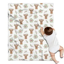 White Highland Cow Flower Pattern Blanket,Comfortable Soft Flannel Throw Blanket,All Season,Warm Lightweight Blankets for Sofa Bed Couch Living Room Chair,30"x40"