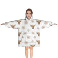 thumbnail image 1 of White Highland Cow Flower Pattern Blanket Hoodies for Kids 6-13YR Oversize Wearable Blanket Hoodies for Boys Girls Teens, 1 of 7