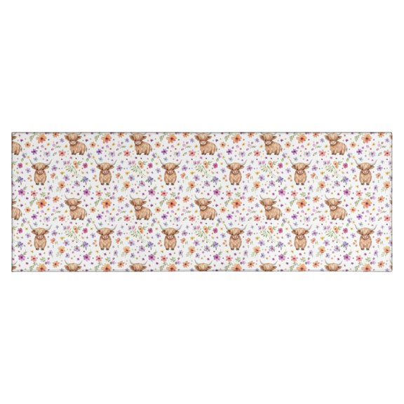 White Highland Cow Flower Pattern Kitchen Rug Mat,Kitchen Runner Rugs Non Skid Washable,Decorative Kitchen Floor Mats for Kitchen,Sink,Laundry,17"X47"