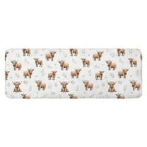 White Highland Cow Flower Pattern Kitchen Rug Mat,Kitchen Runner Rugs Non Skid Washable,Decorative Kitchen Floor Mats for Kitchen,Sink,Laundry,17"x47.2"