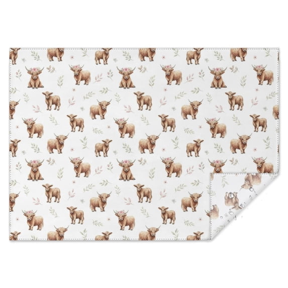 White Highland Cow Flower Pattern Rectangle Tablecloth 60"x84",Waterproof Polyester Rectangle Table Cloth, Wipeable Spillproof Polyester Tablecloth for Dining, Camping, Indoor and Outdoor