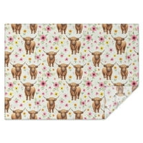 White Highland Cow Flower Pattern Rectangle Tablecloth 60"x84",Waterproof Polyester Rectangle Table Cloth, Wipeable Spillproof Polyester Tablecloth for Dining, Camping, Indoor and Outdoor