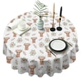 thumbnail image 1 of White Highland Cow Flower Pattern Round Tablecloth 60"x60",Wrinkle Wipeable Table Cloth for Kitchen Dining Room Picnic Patio Party, 1 of 6