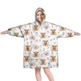 thumbnail image 1 of White Highland Cow Flower Pattern Wearable Oversized Blanket,Wearable Blanket Hoodie for Adults,Cozy Hooded Blankets with Super Pockets,Super Warm Fuzzy Pullover for Women & Men, 1 of 6
