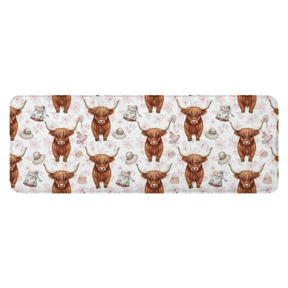 White Highland Cow Hat Dress Pattern Kitchen Rug Mat,Kitchen Runner Rugs Non Skid Washable,Decorative Kitchen Floor Mats for Kitchen,Sink,Laundry,17"x47.2"