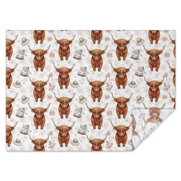 White Highland Cow Hat Dress Pattern Rectangle Tablecloth 60"x84",Waterproof Polyester Rectangle Table Cloth, Wipeable Spillproof Polyester Tablecloth for Dining, Camping, Indoor and Outdoor