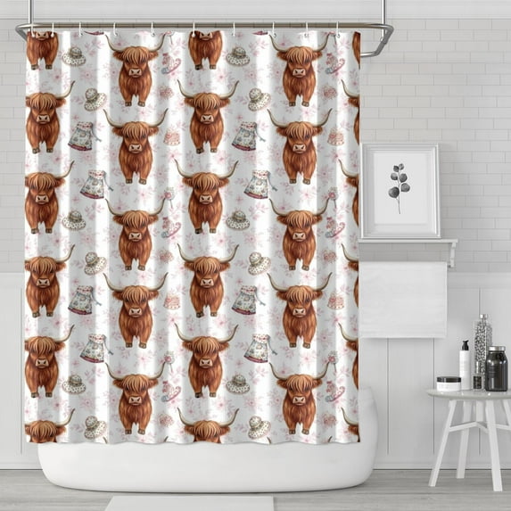 White Highland Cow Hat Dress Pattern Shower Curtain 84"x72" ,Bathroom Decorative Shower Curtains Set with 12 Hooks,Modern Waterproof Washable Shower Curtain