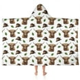 thumbnail image 1 of White Highland Cow Hat Leaf Pattern Hooded Bath Towel，50"x30" for Ages 3 To 12 Kids, Quick Dry Lightweight Soft Microfiber Hood Beach Towel Cover Up for Kids, 1 of 7