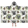 thumbnail image 1 of White Highland Cow Hat Leaf Pattern Hooded Bath Towel，50"x30" for Ages 3 To 12 Kids, Quick Dry Lightweight Soft Microfiber Hood Beach Towel Cover Up for Kids, 1 of 7
