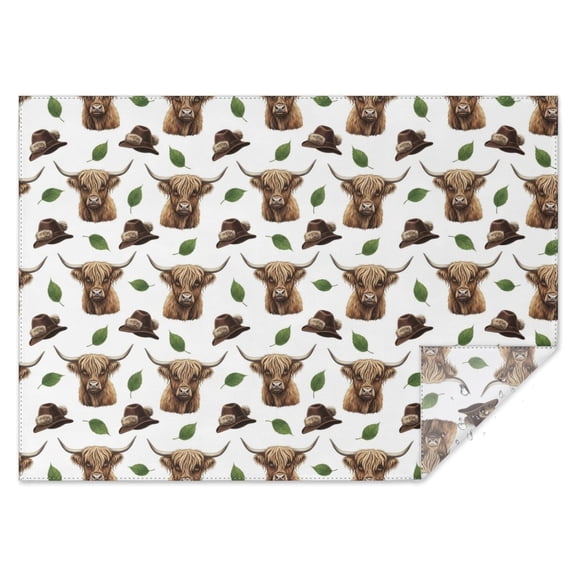 White Highland Cow Hat Leaf Pattern Rectangle Tablecloth 60"x84",Waterproof Polyester Rectangle Table Cloth, Wipeable Spillproof Polyester Tablecloth for Dining, Camping, Indoor and Outdoor