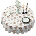thumbnail image 1 of White Highland Cow Leaf Pattern Round Tablecloth 60"x60",Wrinkle Wipeable Table Cloth for Kitchen Dining Room Picnic Patio Party, 1 of 6