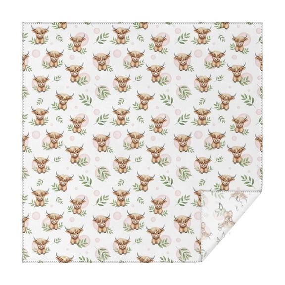 White Highland Cow Leaf Pattern Square Tablecloth,Waterproof Square Table Cover,Wipeable Spillproof Washable Table Cover for Home Kitchen Party Decor 42"X42"(107x107cm)