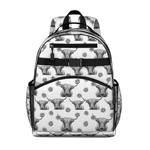 White Highland Cow Lemon Pattern Backpack for School,Cute School Bag,Schoolbag with Adjustable Shoulder Straps & Padded Back,15.25"x11.5"x5.25"