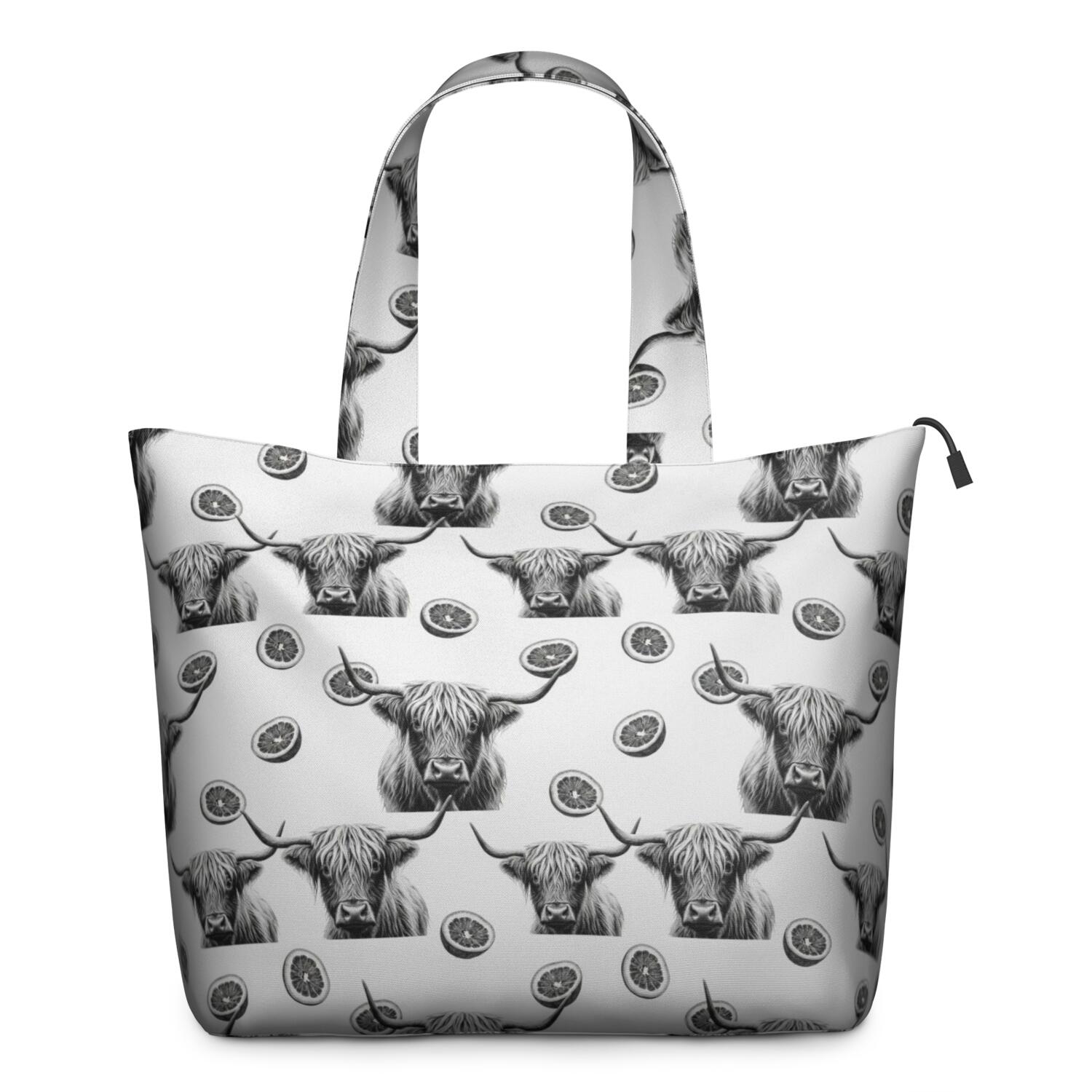 White Highland Cow Lemon Pattern Travel Tote Bags for Women Carry On,Large Weekender Bags for Women Travel,Multi Functional Duffle Bag for Work,Shopping,Sports