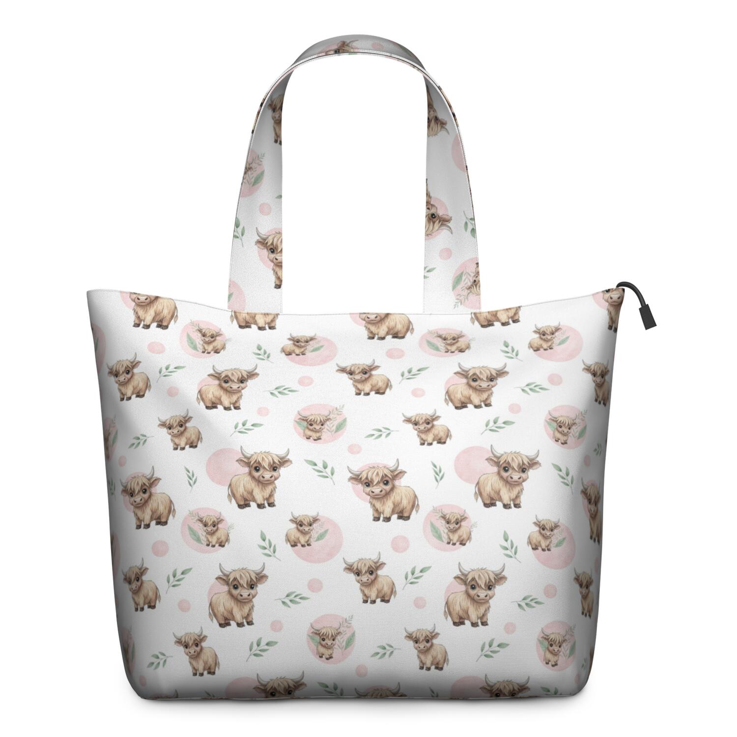 White Highland Cow Pattern Travel Tote Bags for Women Carry On,Large Weekender Bags for Women Travel,Multi Functional Duffle Bag for Work,Shopping,Sports