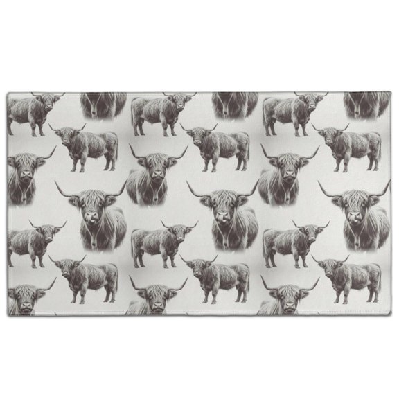 White Highland Cow Sketch Pattern Door Rugs,Washable Non Slip Door Mats Indoor,Decorative Door Mats,Entry Mat Indoor for Entrance,Bedroom,Kitchen,Bathroom,17"x30"