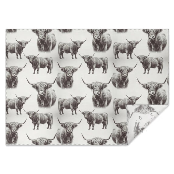White Highland Cow Sketch Pattern Rectangle Tablecloth 60"x84",Waterproof Polyester Rectangle Table Cloth, Wipeable Spillproof Polyester Tablecloth for Dining, Camping, Indoor and Outdoor