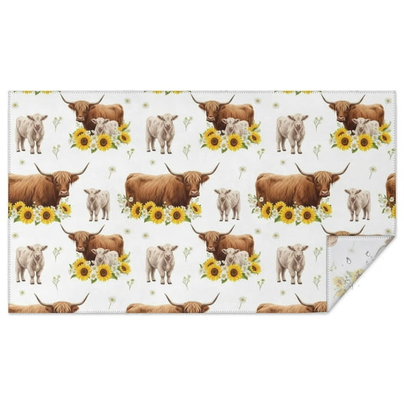 White Highland Cow Sunflower Calf Pattern Rectangle Tablecloth 60"x102",Waterproof Polyester Rectangle Table Cloth, Wipeable Spillproof Polyester Tablecloth for Dining, Camping, Indoor and Outdoor