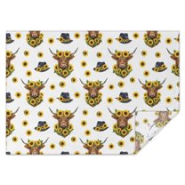 White Highland Cow Sunflower Hat Pattern Rectangle Tablecloth 60"x84",Waterproof Polyester Rectangle Table Cloth, Wipeable Spillproof Polyester Tablecloth for Dining, Camping, Indoor and Outdoor
