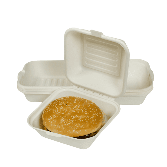 White Hinged Clamshell Take Out Food Containers [100 Pack] Heavy Duty Disposable To-Go Containers for Restaurants, Food Trucks, Meal Prep - Microwave & Freezer Safe (1 Compartment - 6 x 6 x 3)