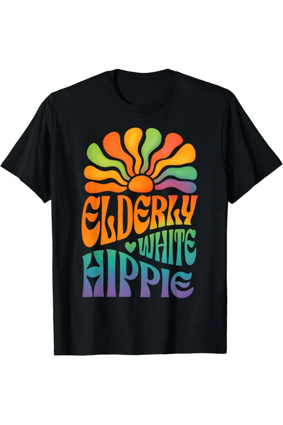 White Hippie Retro Groovy Psychedelic 70s Style Graphic Art Unisex T-Shirt ,up to size 5XL