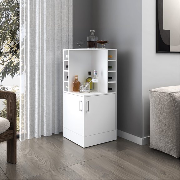 White - Holds 8 Wine Bottles & Concealed Storage - Primary Living Space - Organize Bar Essentials