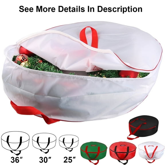 White Holiday 36" Christmas Wreath Storage Bag with Zipper Heavy Duty Xmas Wreath Container
