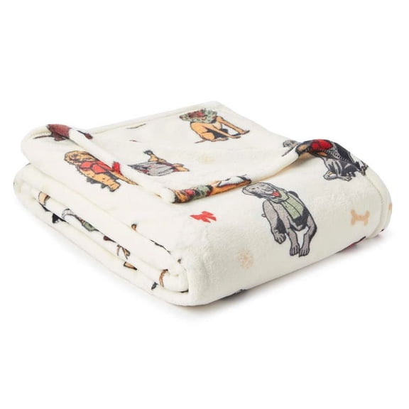 Broyhill Velvet Soft Plush Throw Blanket Polyester Dogs, Christmas 50 x 60 inches Multi-Color