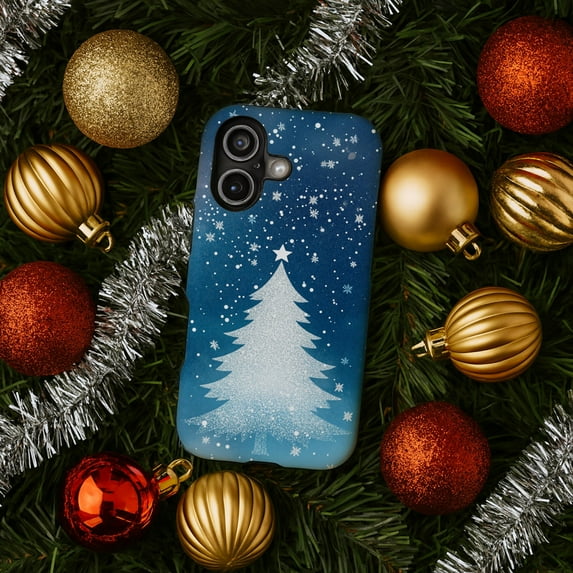 White Holiday Tree Phone Case with Snowflake Winter Style 17 11 12 13 14 15 16 Pro Max