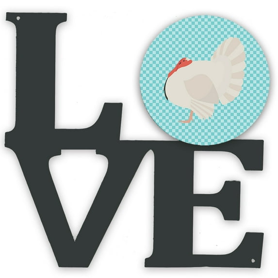 White Holland Turkey Blue Check Metal Wall Artwork LOVE